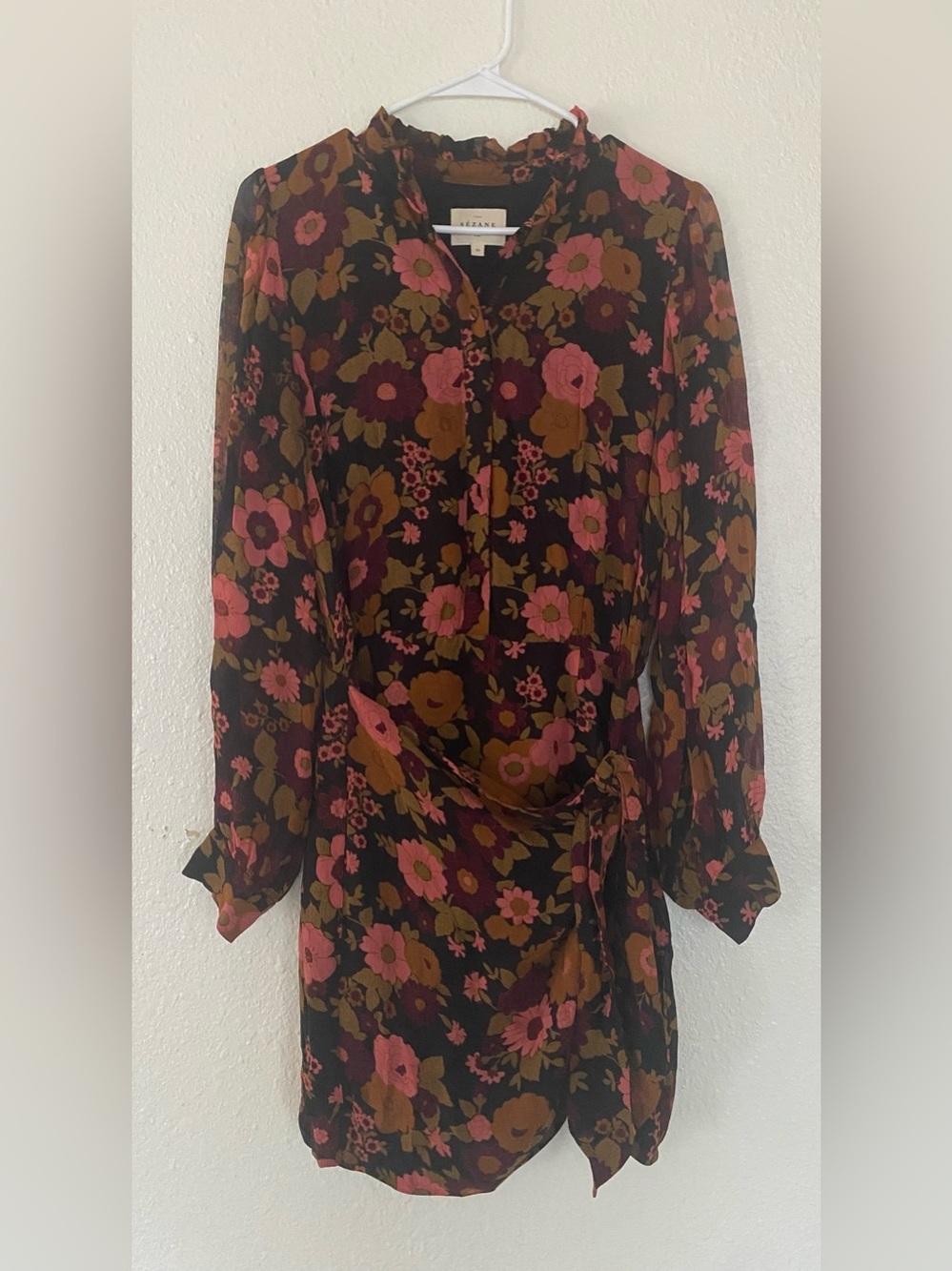 Sezane Wrap-Skirt Floral Mini Capri Long-Sleeve Dress - Picture 2 of 8